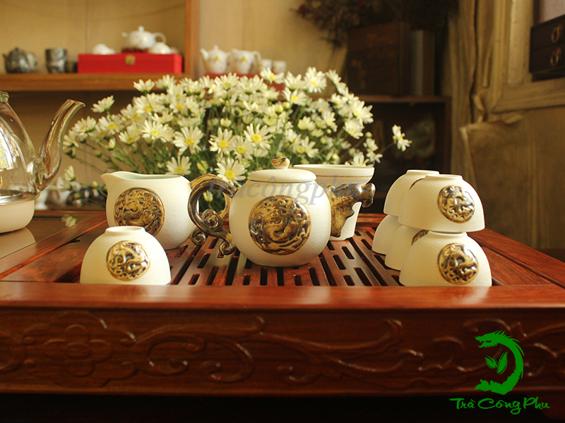 COMBO bộ bàn trà, ấm chén song long